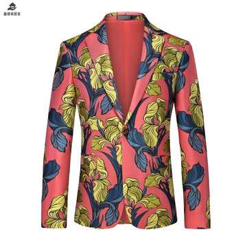 商務休閑西裝 外套男韓版修身一粒扣 花卉提花夜店DJ西服男Q9/15