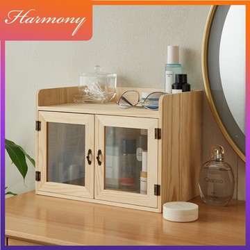 【優質】桌面實木收納防塵盒化妝護膚品首飾雜物收納展示儲物櫃辦公桌茶杯具置物架