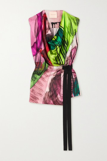 Roksanda - Draped Printed Silk-satin Wrap Top - Pink - UK 6