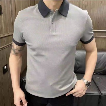 【洋氣薄款】夏季新款 男士商務休閒簡約撞色翻領polo衫潮流短袖 商務休閒上衣 短袖T恤男 夏季短袖polo 夏季凉感