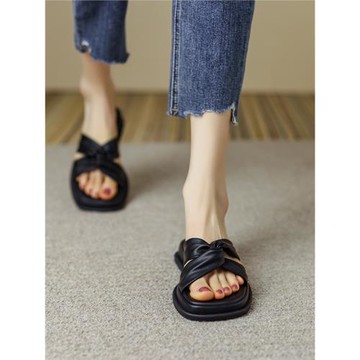 原野露趾厚底半拖穆勒休閑網紅氣質涼拖鞋子女外穿2025年夏季新款