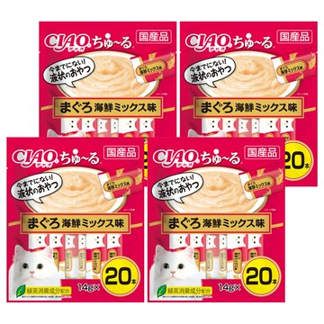 INABA CIAO 啾嚕 肉泥  4包  280g  鮪魚+海鮮綜合