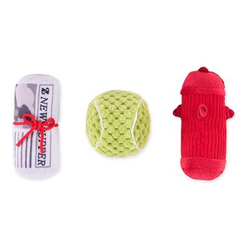 ZippyPaws 小小運動員-迷你網球&消防栓&報紙(狗狗玩具 寵物玩具 發聲玩具 毛絨玩具)