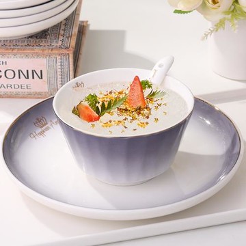 歐式金邊可微波簡約時尚陶瓷餐具吃飯碗裝菜盤子加厚防燙碗具單個