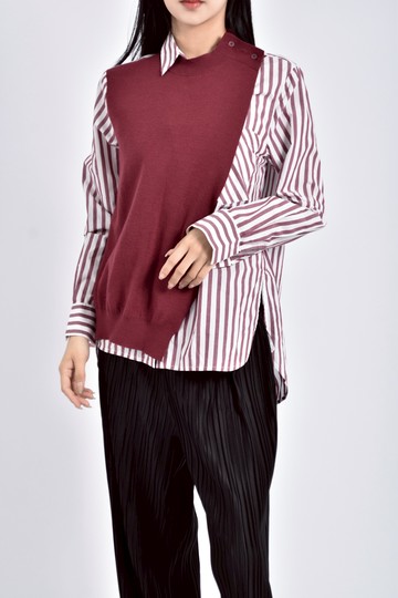 (S) j nina棉質針織羊毛紅色襯衫上衣