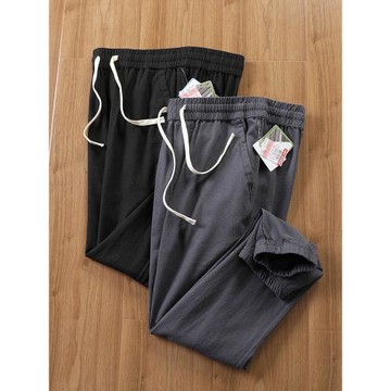 出口日單 黃金比例亞麻+天絲混紡透氣男士春夏薄款束腳休閑褲長褲