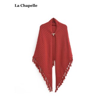 拉夏貝爾/La Chapelle新中式紅色外搭針織披肩女搭配旗袍流蘇開衫