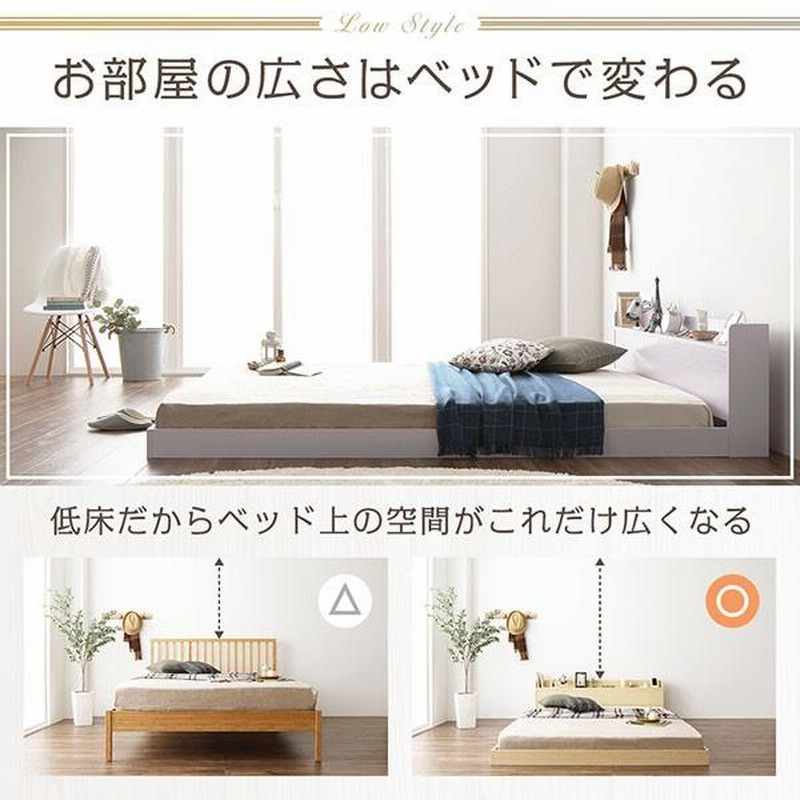 ベッド 低床 ロータイプ すのこ 木製 カントリー 宮付き 棚付き