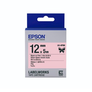 EPSON 緞帶系列 12mmx5M 粉紅底黑字標籤帶 / 盒 LK-4PBK｜領券最高折$220