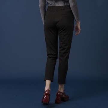 【YUTZUYA 優姿雅】格紋腰絆帶造型高彈窄管西裝長褲-純黑/卡其