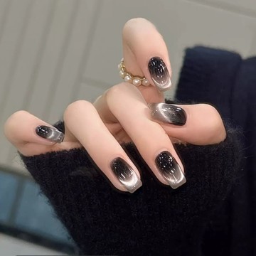 💗台灣出貨💗黑色暗黑貓眼美甲小紅書同款ins黑茶純手工穿戴甲黑貓眼指甲貼片