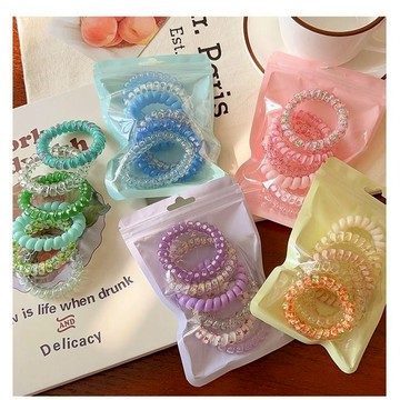 Baby童衣 高級感馬卡龍色6入組電話線綁髮圈 不咬髮髮透明髮繩 小清新果凍色高彈力皮筋組 11712