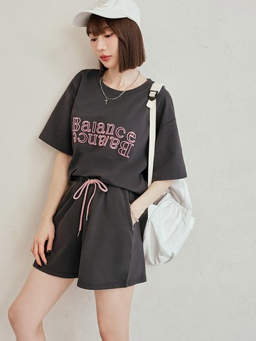 太空棉撞色腰頭休閒短褲