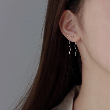 925純銀小圓珠耳環女夏季年新款潮耳線短款耳釘流蘇耳墜耳飾