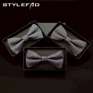 潮男士正裝商務西裝蝴蝶結韓版休閑時尚文藝優雅英倫格子領結灰色