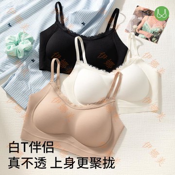 【臺灣出貨👙】蕾絲內衣女透氣固定杯提拉防下垂果凍條軟支撐抹胸美背舒適文胸罩【伊娜美】