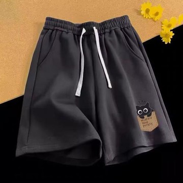 休閑小黑衛褲短褲男士夏季潮牌寬松青少年時尚印花美式運動五分褲