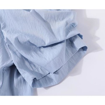 XinmonLee洋氣減齡法式復古藍色吊帶露肩短袖夏季寬松百搭顯瘦T恤