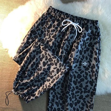 運動褲女春秋新款薄款松緊腰百搭寬松休閑哈倫褲顯瘦豹紋束腳褲子