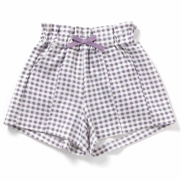 日本 apres les cours - 腰蝴蝶結優雅摺線短褲-格子-紫x白