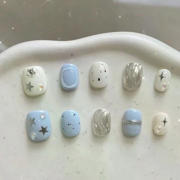 💖台灣出貨💖穿戴美甲手工純手工可愛短款指甲新款貼片可拆卸甲片學生星星爆款