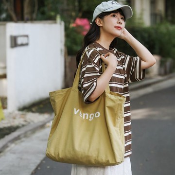【良品舎】免運/快速出貨/韓版簡約慵懶風字母帆布包女文藝大容量單肩包ins學生購物帆布袋L47L
