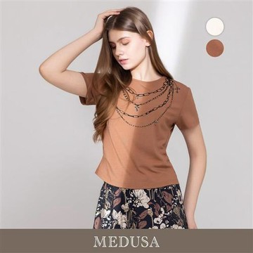 現貨【MEDUSA 曼度莎】鍊條項鍊印花圓領短袖T恤 - 2色（M-XL）｜高級純棉  印花T恤 休閒上衣