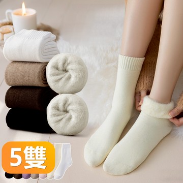 【晴安居】冬季防寒加厚柔軟親膚絨毛襪 水洗不掉色高彈透氣保暖加絨冬襪-5雙
