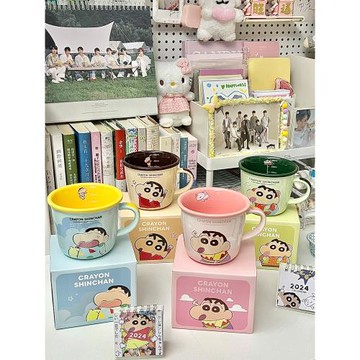 蠟筆小新可愛陶瓷馬克杯兒童帶刻度水杯子情侶咖啡早餐杯生日禮物