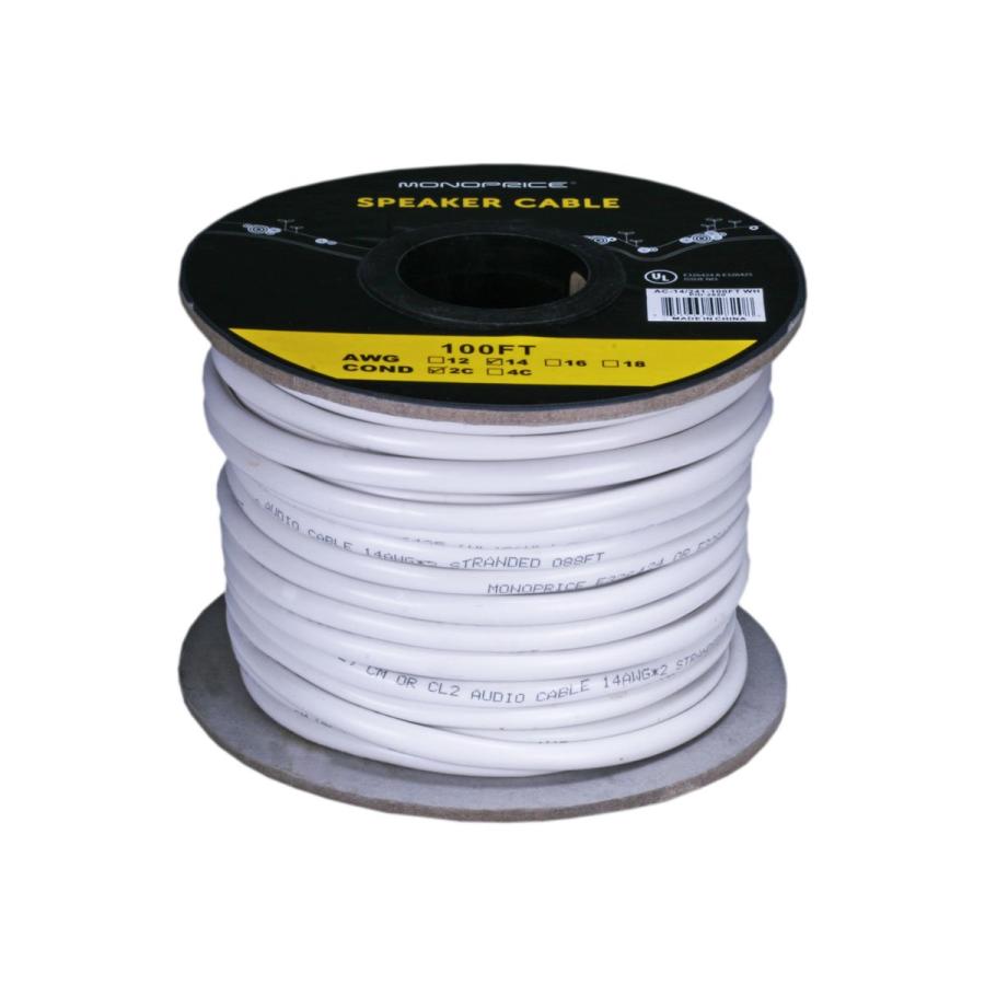 Monoprice Monoprice Speaker Wire, CL2 Rated, 2-Conductor, 14AWG, 100ft, White