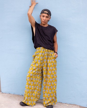 印度蓋染工藝純棉 男生長褲 － 蒲公英黃