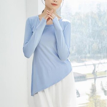 莫代爾開叉舞蹈服斜角形體練功服學生長袖套指現代古典舞瑜伽上衣