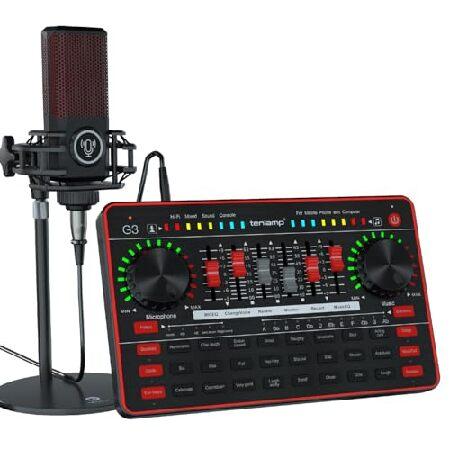 Podcast Microphone Sound Card Kit,Professional Studio Condenser Mic＆G3 Live Sound Mixer Voice Changer Audio Interface Audio Mixer for Streaming Gamin