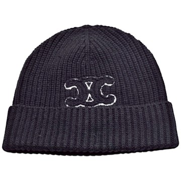 CELINE 經典滾邊品牌標誌針織羊毛毛帽(黑色)