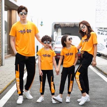 2023新款潮親子裝一家三口四口全家夏裝炸街母女母子休閑運動套裝