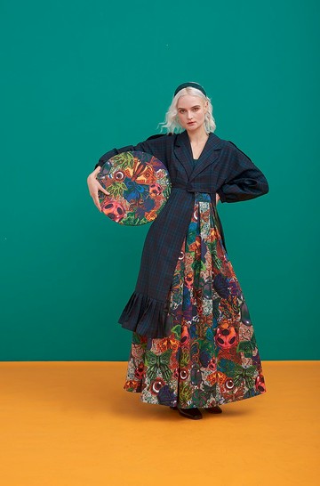 昆蟲圖案背心修腰連身長裙