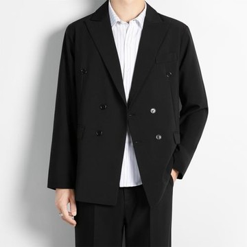 雙排扣墊肩西服男秋冬季潮流輕熟風痞帥上衣寬松韓系休閑西裝外套