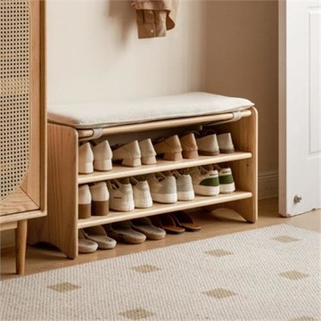 [hoi!]源氏木語輕鬆實木布面穿鞋椅0.67M Y00T57 米白