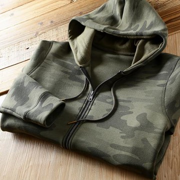 腔調十足！挺括有型！秋季男士空氣棉百搭休閑迷彩連帽衛衣外套潮