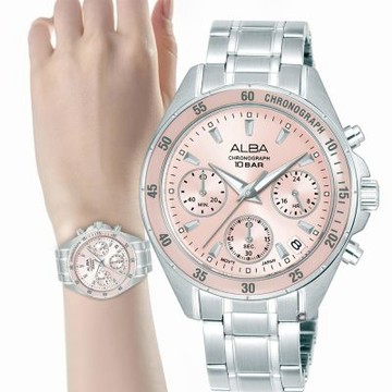 ALBA 雅柏 ACTIVE 活力潮流計時腕錶-36mm粉 VD53-X417P/AT3K95X1