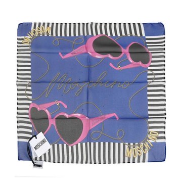 MOSCHINO 03347 M3038 個性品牌墨鏡LOGO絲質小方巾.藍