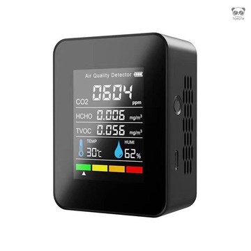 五合一半導體傳感器二氧化碳檢測儀 液晶顯示屏CO2檢測器 便攜式溫溼度空氣質量監測儀       黑色