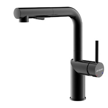 【麗室衛浴】法國品牌DE．LUXSO DF-7645BK 三段式不鏽鋼廚房龍頭 伸縮L型 (霧黑)