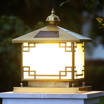 太陽能燈全銅柱頭燈歐式大門銅燈戶外防水庭院燈圍墻燈別墅門柱燈