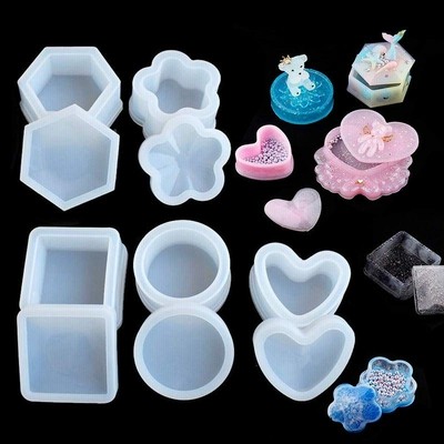 KyeeaDIY 収納ボックス５セット シリコンモールド 花形 六角形 ハート 立方体 円形 手作り レジン 樹脂 手芸品 小物入れ 収納ケ