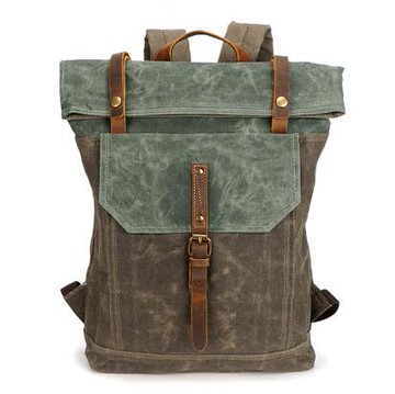 FINDSENSE X 2024 復古 男士 休閒 瘋馬皮 拼接真皮包包 雙肩包 後背包 旅行包