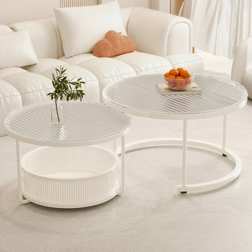 APP下單享點數9% 奶油風茶幾客廳家用高級感簡約現代輕奢簡易小戶型極簡玻璃小圓桌