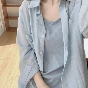 【限時下殺】薄款微透天絲亞麻襯衫女夏季設計感休閒寬鬆罩衫外套棉麻防曬襯衣