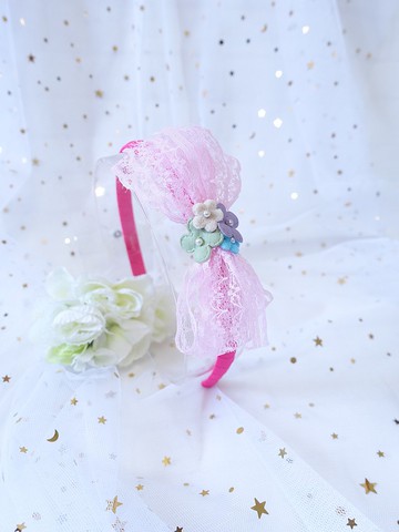 Laces 粉色蕾絲蝴蝶結 兒童頭箍 髮飾