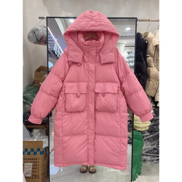 2025年秋冬新款韓版羽絨服女中長款連帽白鴨絨過膝加厚寬松外套潮